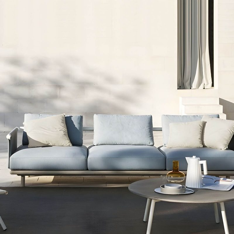"Black Metal Waterproof Modern Upholstered Sofa with Cushions and Pillow - 3-Seater Corner Sofa"