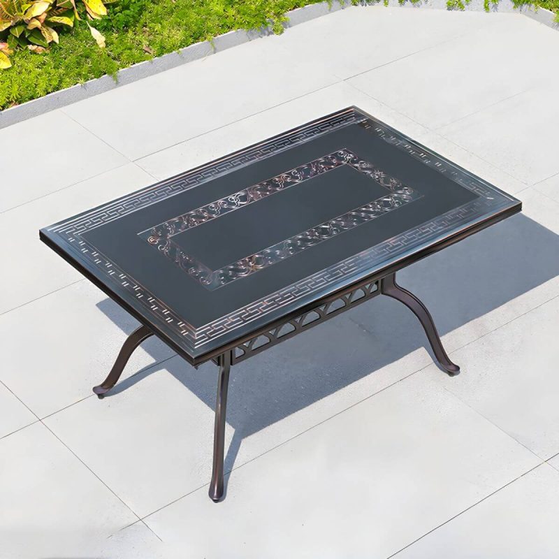 "Weatherproof Mid-Century Modern Brown Metal Rectangular Patio Dining Set - Table 47.2"L x 31.5"W x 29.5"H"