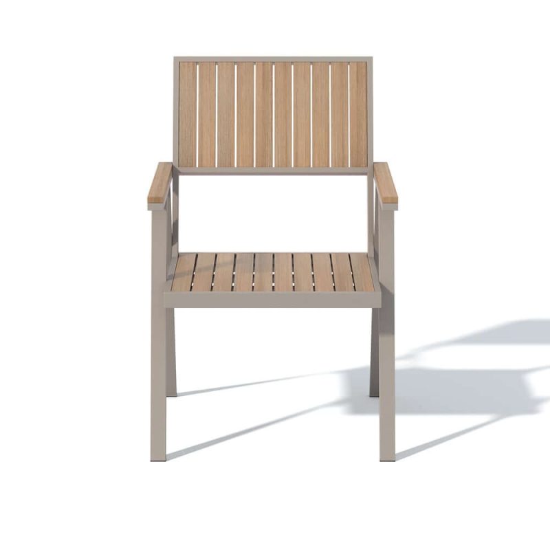 "Modern Aluminum & Wood Outdoor Dining Chair Patio Armchair in Natural & Gray (Set of 2)"