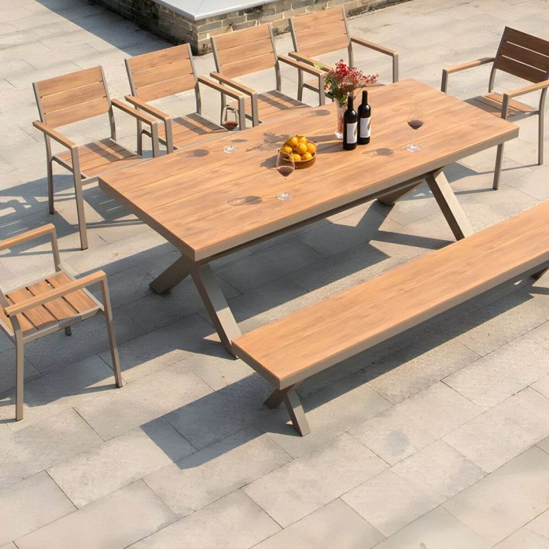 "Contemporary Style Wood Natural Patio Table Rectangle Shape for Outdoor - Table Only 59.1"L x 35.4"W x 29.5"H Natural Finish"