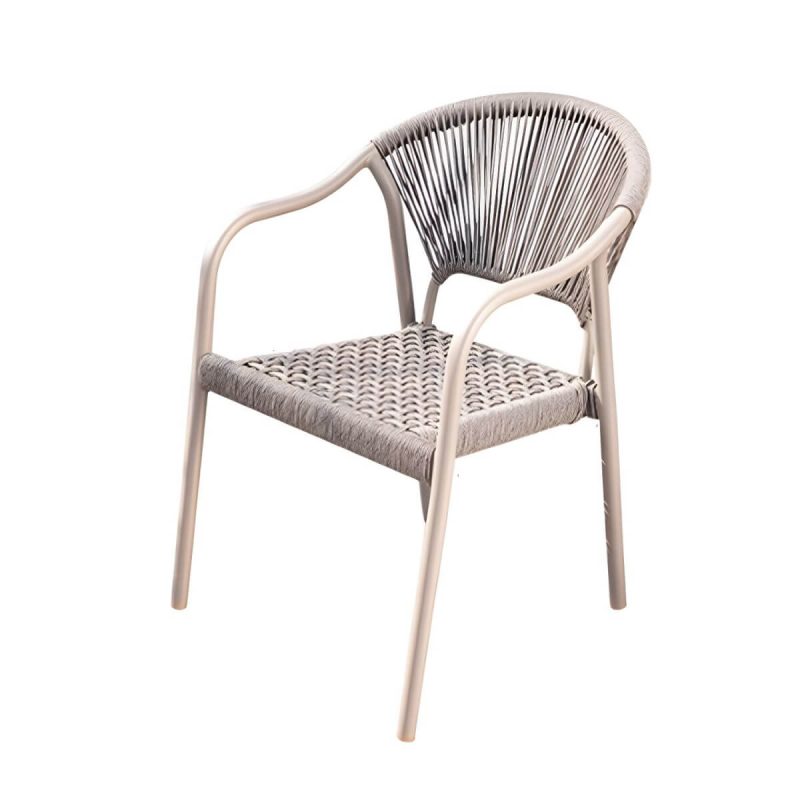 "Modern Stackable Brown Metal Arm Chair with Wicker Back for Patio Dining - 1 Piece"