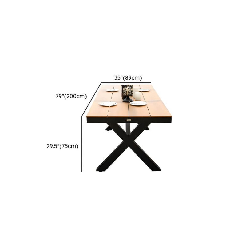"Dimension of Brown Wooden Patio Table Contemporary Style in Rectangular Shape - Table Only 79"L x 35"W x 30"H"