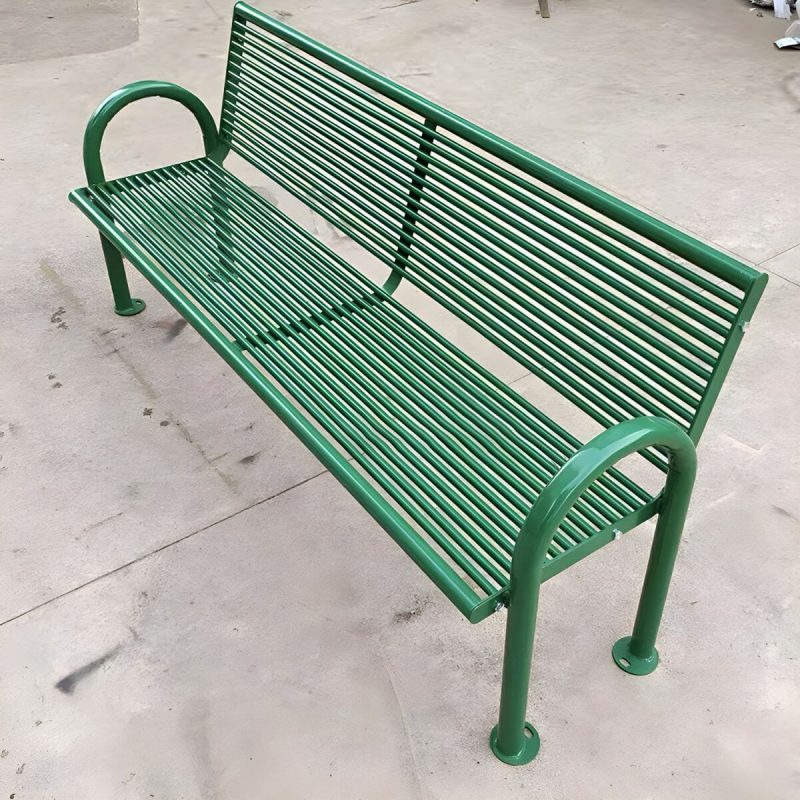 "Industrial Metal Park Bench with Waterproof Durability, Arms, and Back - Green"