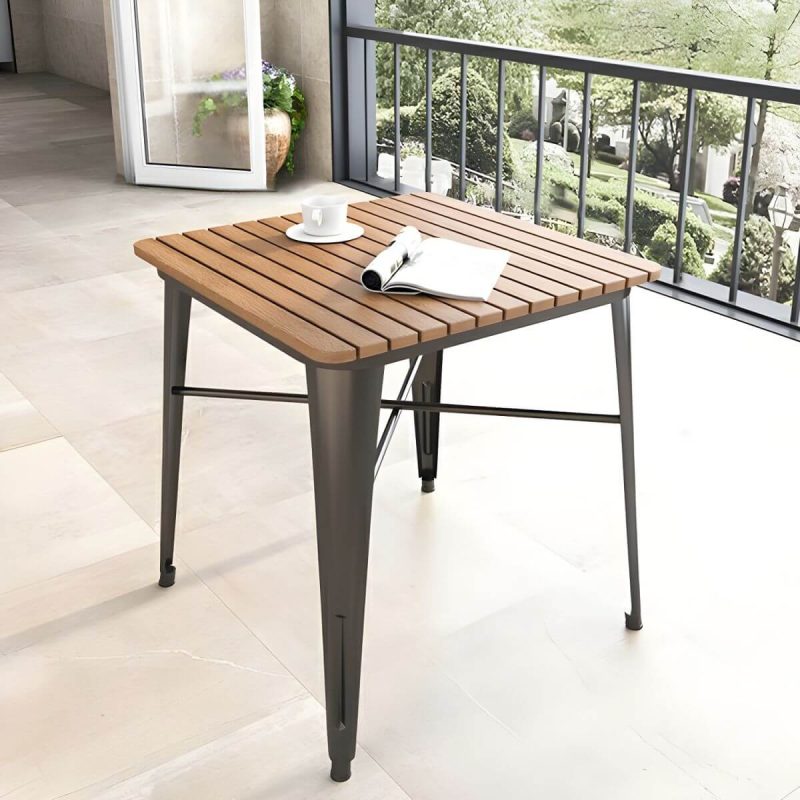 "Contemporary Style Wood Patio Table Rectangle Shape with Metal Legs in White/Black - Table Only 23.6"L x 23.6"W x 29.5"H Black"