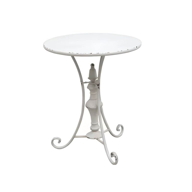 "White Patio Table Metal Contemporary Style Water Resistant in Round Shape - Table Only 23.6"L x 23.6"W x 29.5"H"