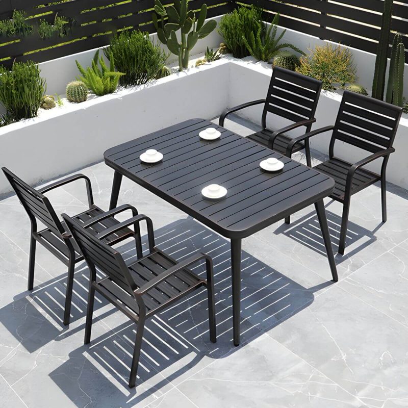 "Aluminum Dining Armchair Stacking Chairs 34.65" High in Black - 8 Piece Set"