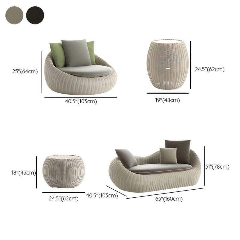 "Dimension of Modern PE Rattan Patio Conversation Set - Not Upholstered, Ottoman Not Included - 4 pcs (Chair&Loveseats&Large Coffee Table&Small Coffee Table) Brown"