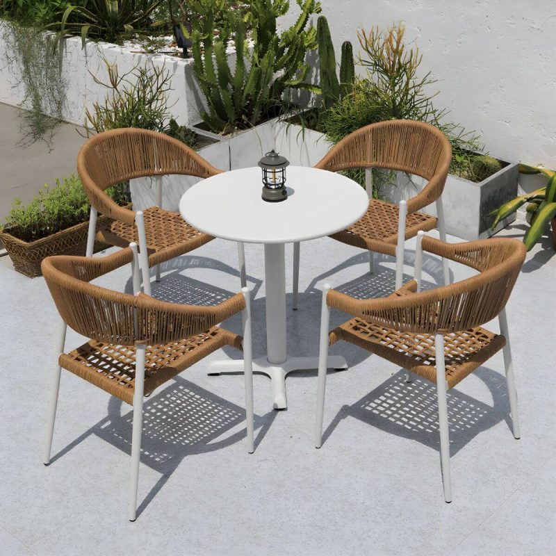 "Weatherproof Outdoor Aluminum Dining Set with Stackable Chairs and Modern Design - Table & Chair(s) 59"L x 35"W x 29"H 4"