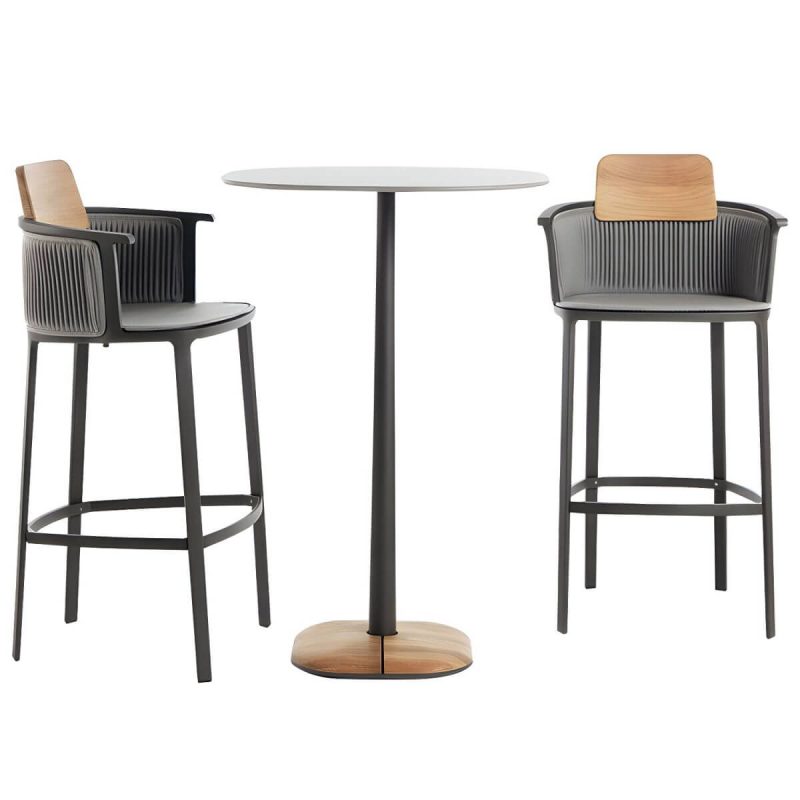 "Modern Sintered Stone Top Bar Table Set 1/3 Pieces Round Counter Table Set for Outdoor - Table & Chair(s) 2 White"