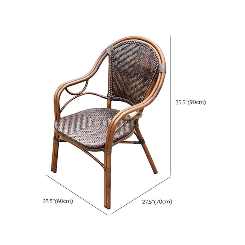 "Dimension of Modern Brown Glass Top Patio Table Set Metal 4 Legs for Outdoor - Chair(s) Not Available 2"