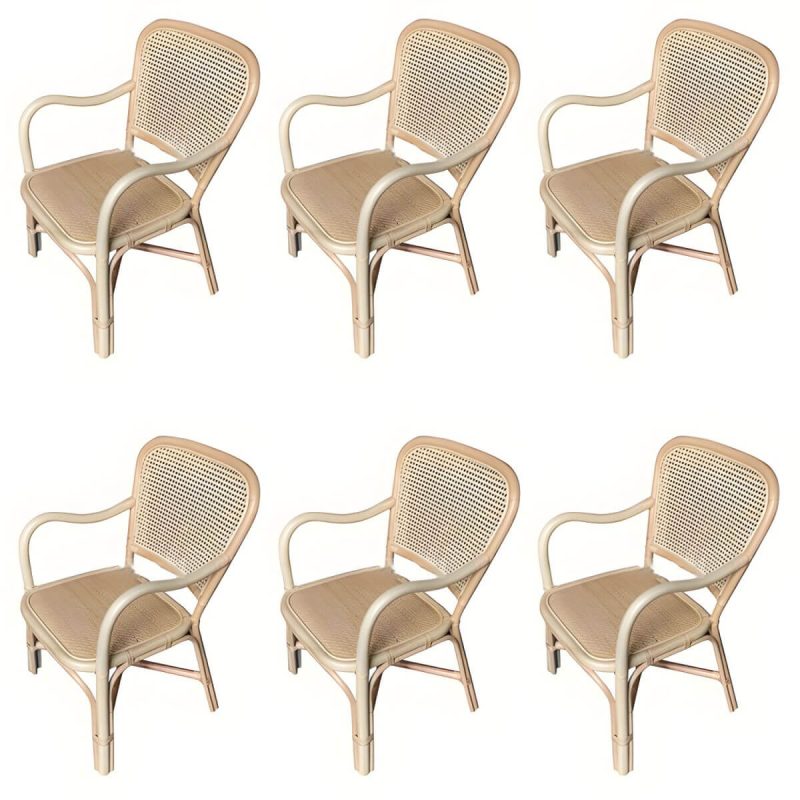 "20" Wide Tropical Rattan Dining Armchair Natural Outdoor Chair - Natural Finish 6 Piece Set"