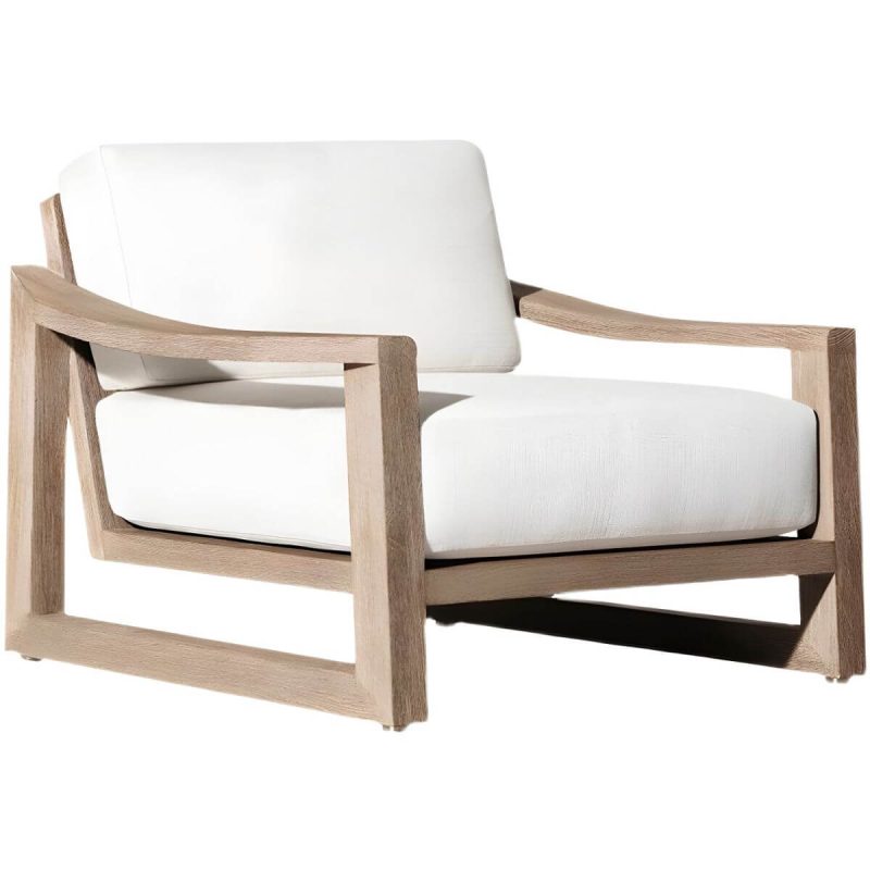 "Modern White Wood Sofa - Waterproof and UV Resistant with Cushions - 1-Seater Sofa"