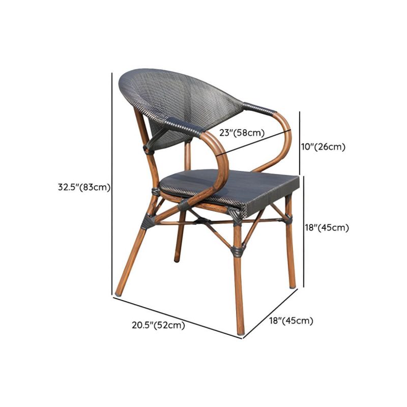"Dimension of Natural Metal Arm Chair with Stackable Design for Tropical Outdoor Dining - 2 Piece Set"