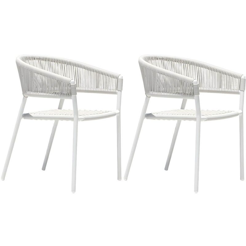 "Contemporary Dining Arm Chair Pure Color Metal Stackable for Outdoor - 2 Piece Set"