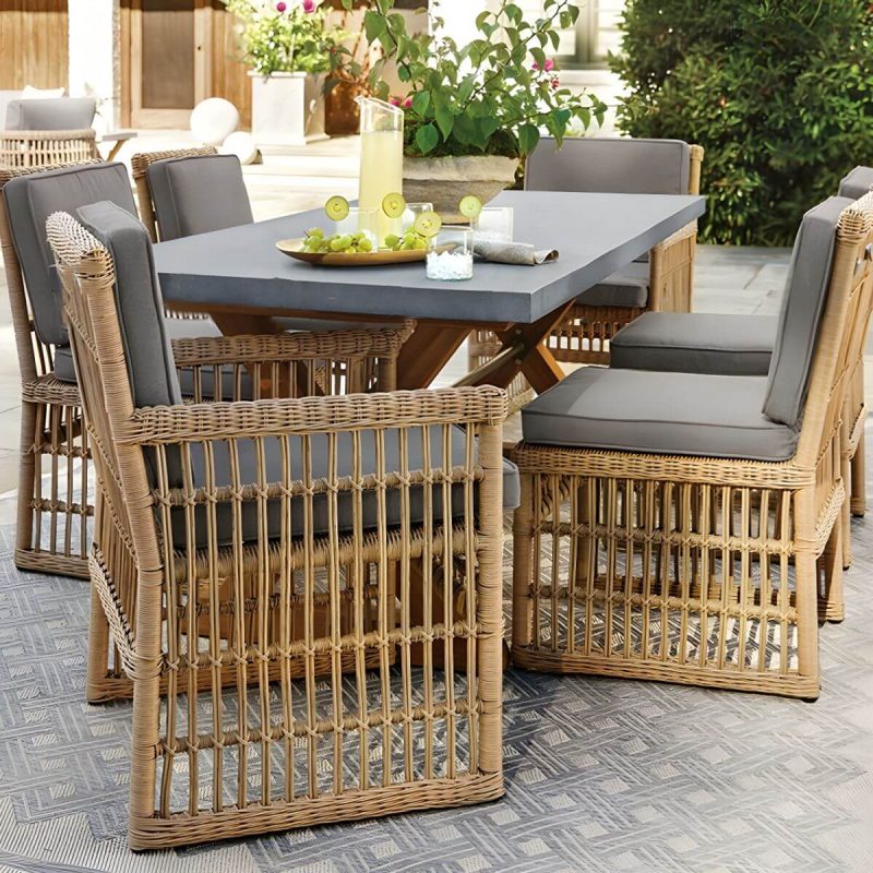 "Modern White Upholstered Wicker/Rattan Sofa with Waterproof Cushions and Pillows - High Back Sofa"