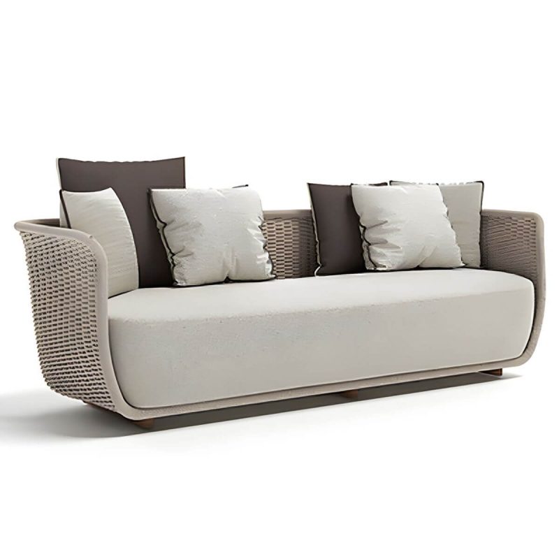 "Rust Resistant Rattan Patio Sofa 1 PC Modern Outdoor Patio Sofa with Cushion - 78.7"L x 31.5"W x 29.5"H Cream Gray"