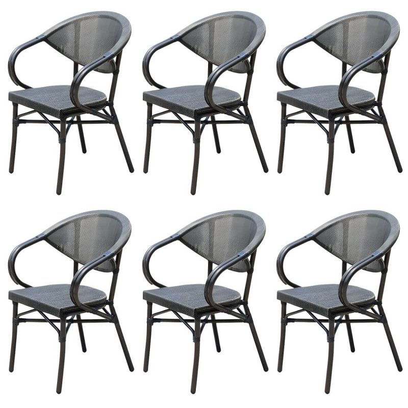 "Modern Style Steel Frame UV and Water Protective Outdoor Dining Chair - 24"L x 22"W x 32"H 6 Piece Set"