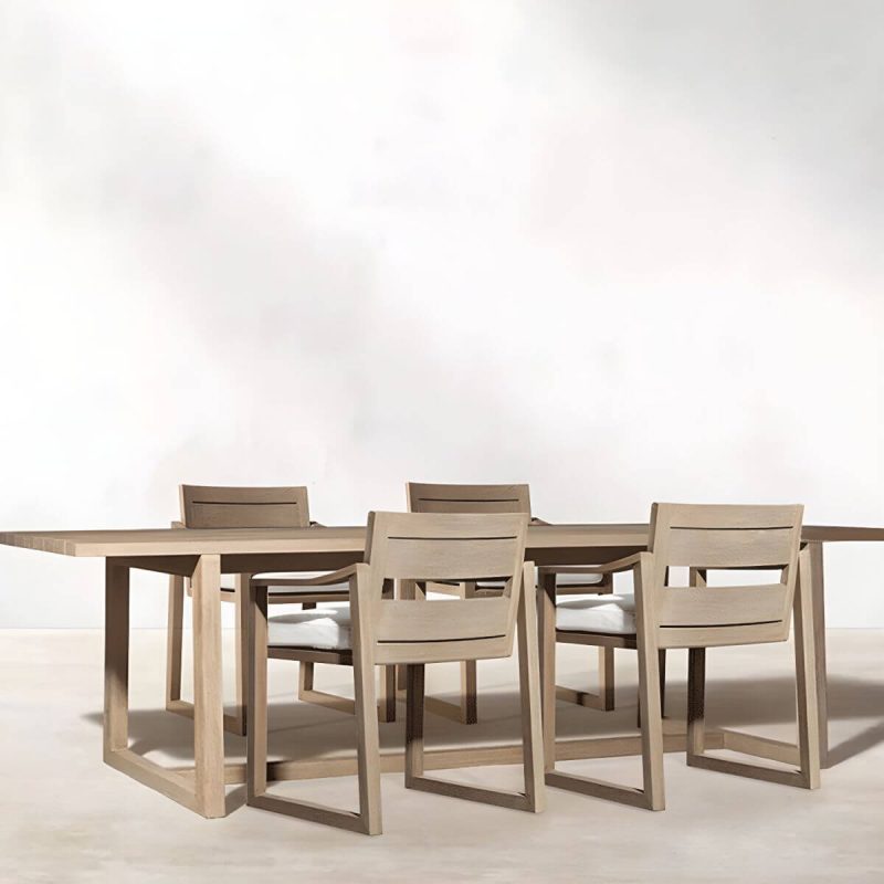 "Teak Wood Mid-Century Modern Patio Dining Set in Natural Finish - Table 70.9"L x 39.4"W x 29.5"H"