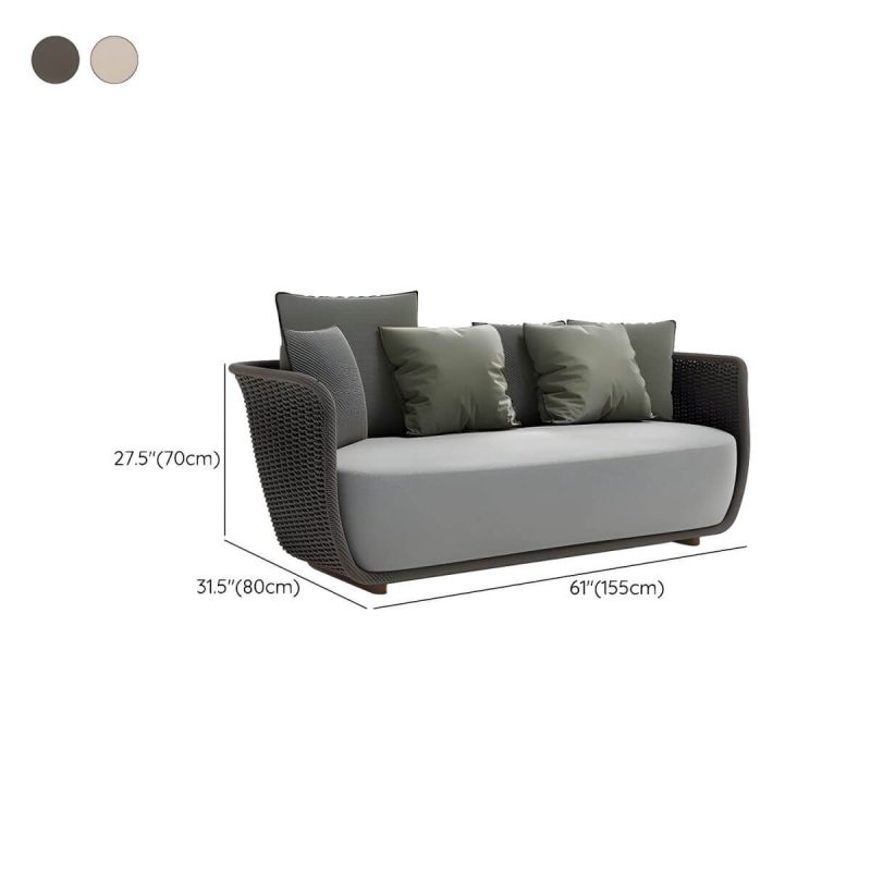 "Dimension of Rattan Water Resistant Patio Sofa Symmetrical with Cushions for Outdoor - Khaki 2-Seater Sofa"