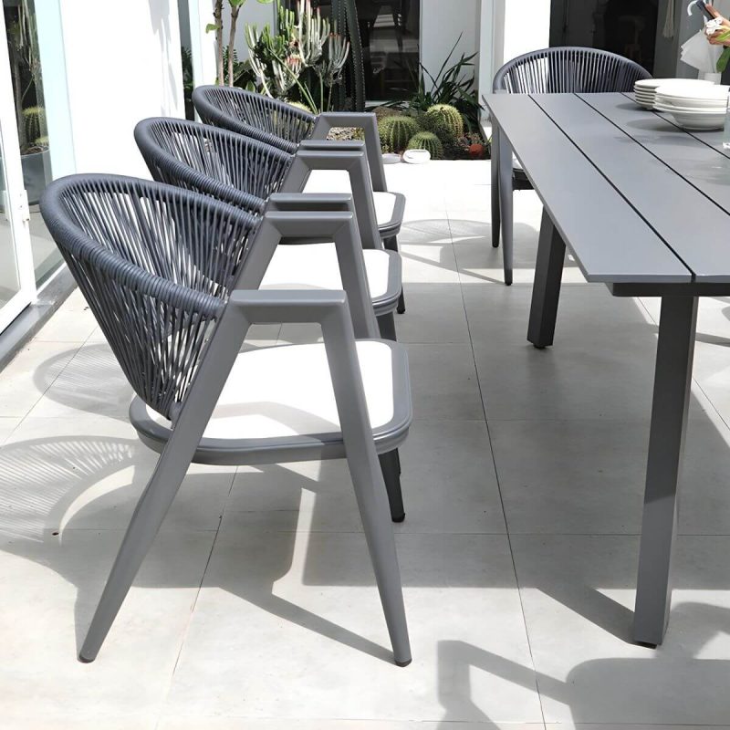 "Contemporary Gray 11-Piece Weatherproof Patio Dining Set with Gray Wicker Chairs - Table & 8 Chairs 81"L x 39"W x 29"H"