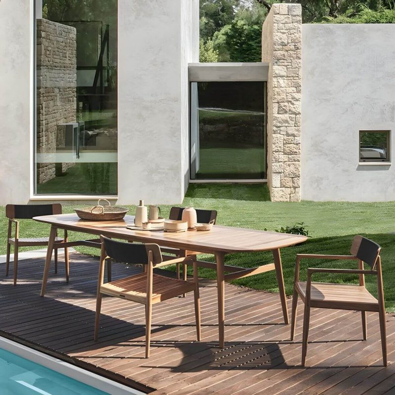 "Brown Patio Table Solid Wood Contemporary Style in Rectangular/Square Shape - Table Only 118.1"L x 35.4"W x 29.5"H"