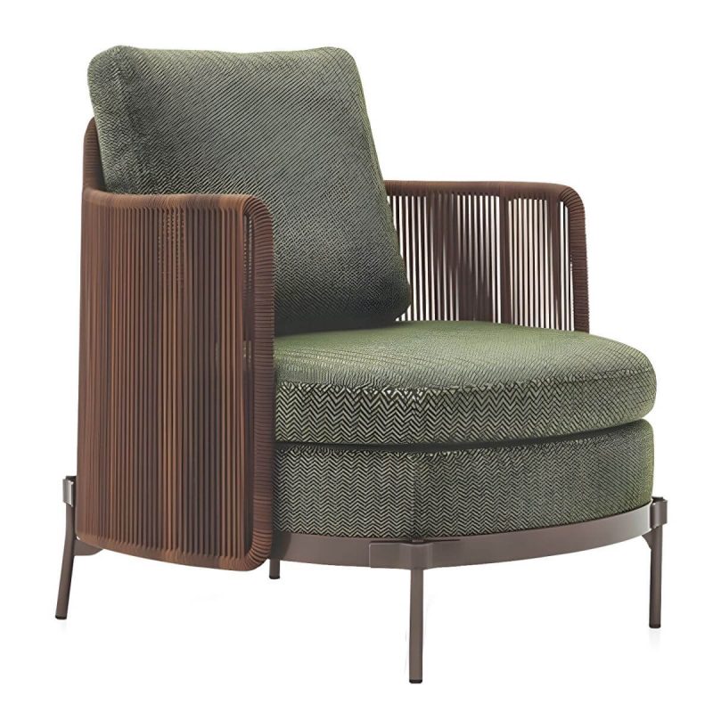 "Waterproof Wicker/Rattan Modern Sofa with Upholstered Cushions and Pillows - Brown - 1-Seater Sofa"
