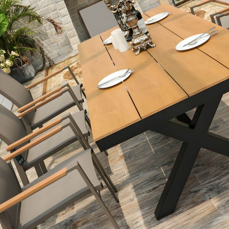 "Brown Wooden Patio Table Contemporary Style in Rectangular Shape - Table Only 79"L x 35"W x 30"H"