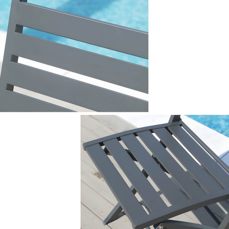 "Metal Modern Folding Patio Dining Set with Strap Back Chairs - Table & Chair(s) 27.6"L x 27.6"W x 28.3"H 2 White"