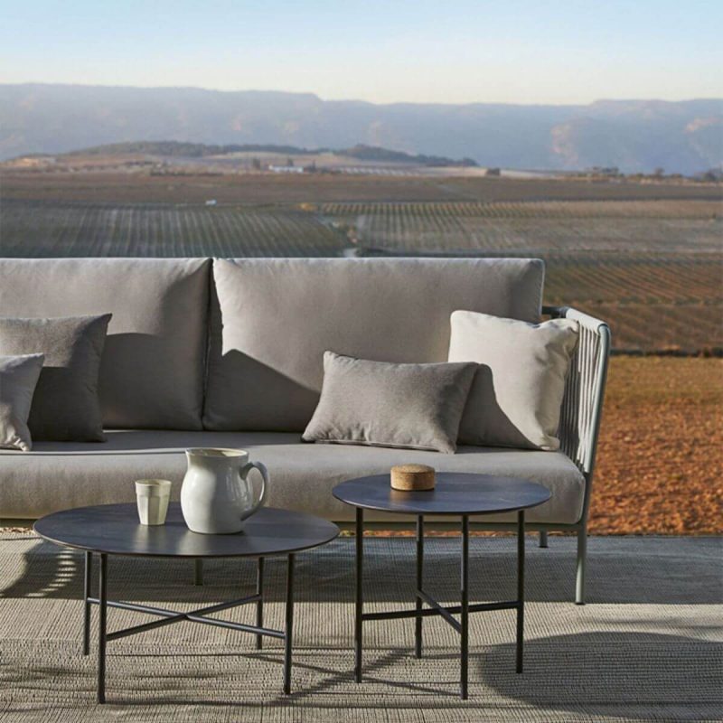 "Water Resistant Coffee Table Industrial Style Stone Round Shape Table in Grey - 20"L x 20"W x 18"H Grey Table Only"