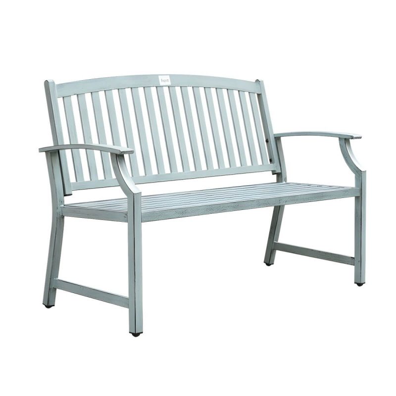 "Modern Metal Park Bench with Waterproof Durability, Water Resistant and Curved Arms - Light Gray/ Green"