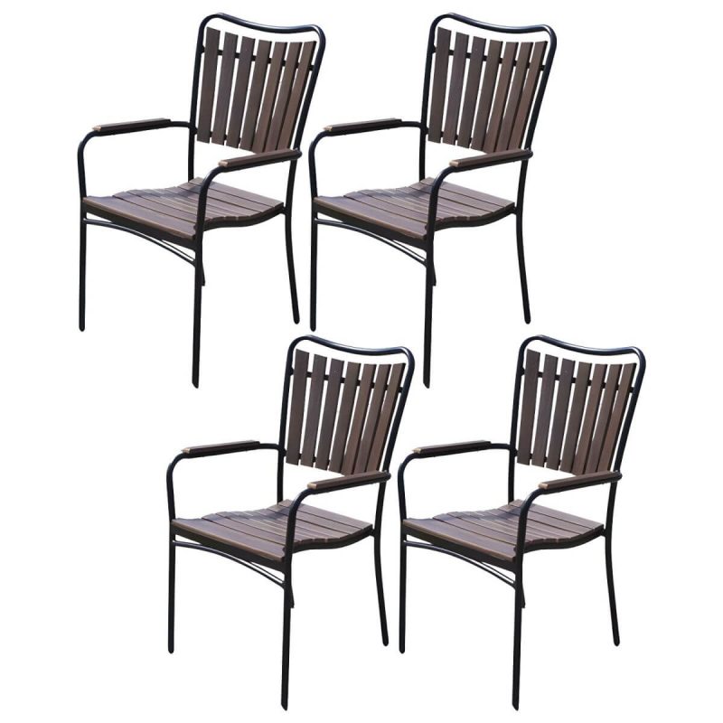"Traditional Dining Armchair Open Back Outdoors Dining Chairs in Brown - 22"L x 25"W x 37"H 4 Piece Set"