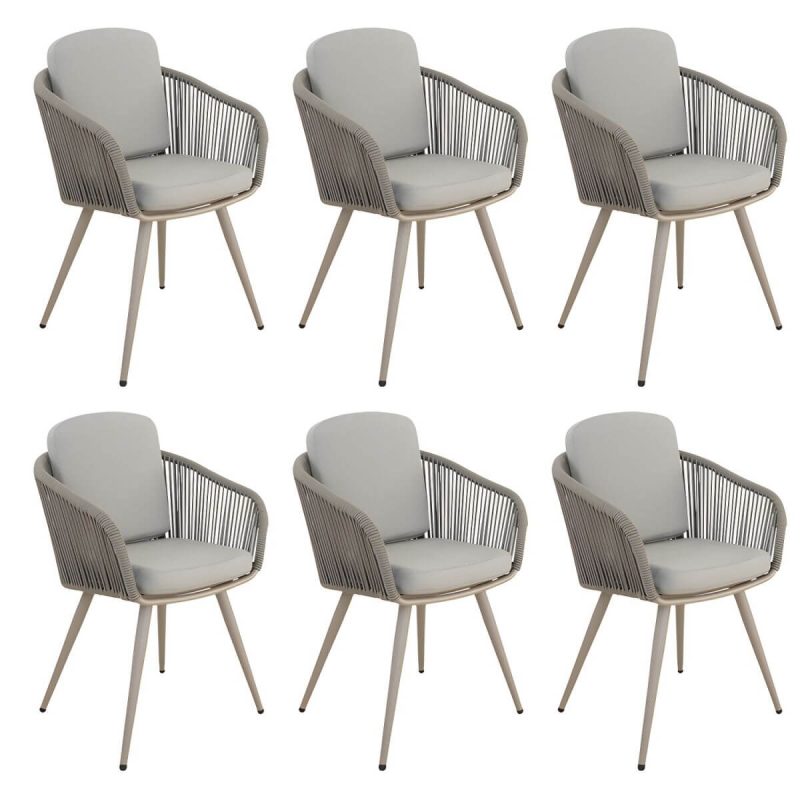 "Contemporary Cane Back Dining Arm Chair Braid Square for Outdoor - 6 Piece Set"