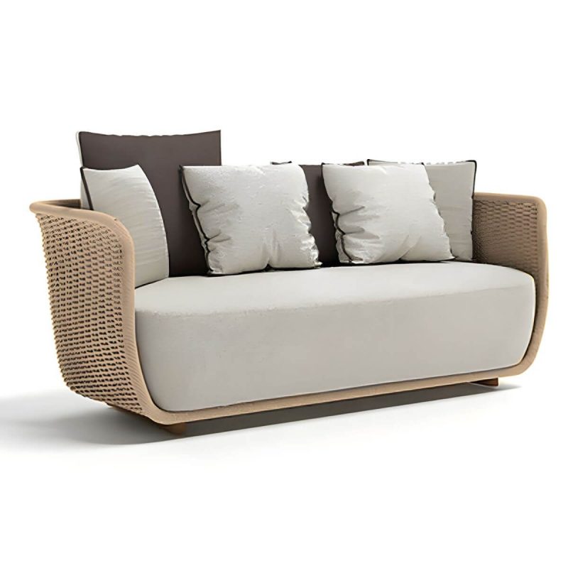 "Rust Resistant Rattan Patio Sofa 1 PC Modern Outdoor Patio Sofa with Cushion - 55.1"L x 31.5"W x 29.5"H Light Brown"