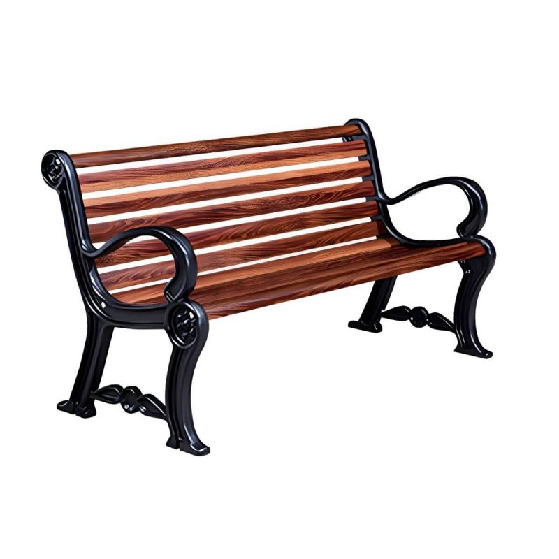 "Wood and Metal Outdoor Bench Mid-Century Modern Outdoor Picnic Bench - 59"L x 17"W x 16"H Coffee"
