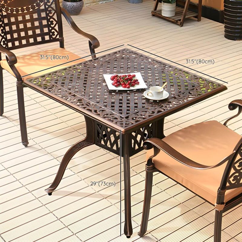 "Dimension of Aluminum Outdoor Patio Table Industrial UV Resistant Patio Table - Table Only 31.5"L x 31.5"W x 28.7"H Dark Brown"