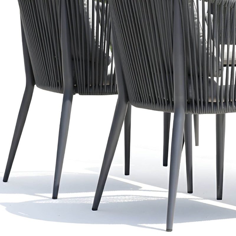 "Contemporary Dining Table Set with Woven Chairs for Courtyard - Table & Chair(s) 160 x 90 x 75 cm 4"