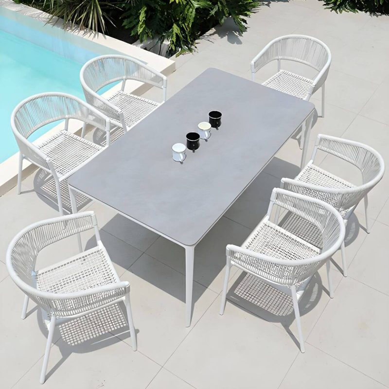 "Contemporary Dining Arm Chair Pure Color Metal Stackable for Outdoor - 6 Piece Set"