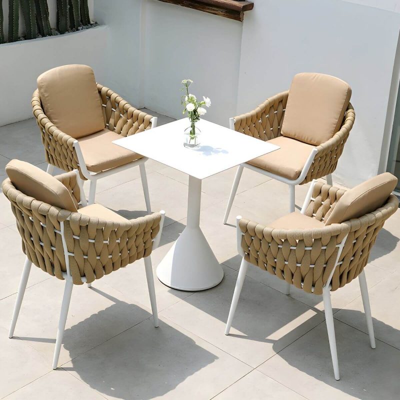 "Modern Aluminum Non-Foldable Patio Dining Arm Chair with Included Cushions 1pc - Brown 18" Density Sponge"