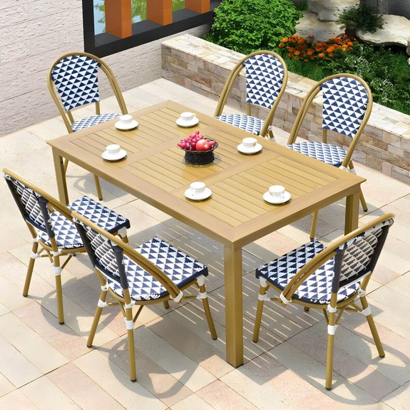 "Contemporary Aluminium Dining Table Set with Armless Chair for Courtyard - Table & Chair(s) 63"L x 35.5"W x 28.3"H 6"