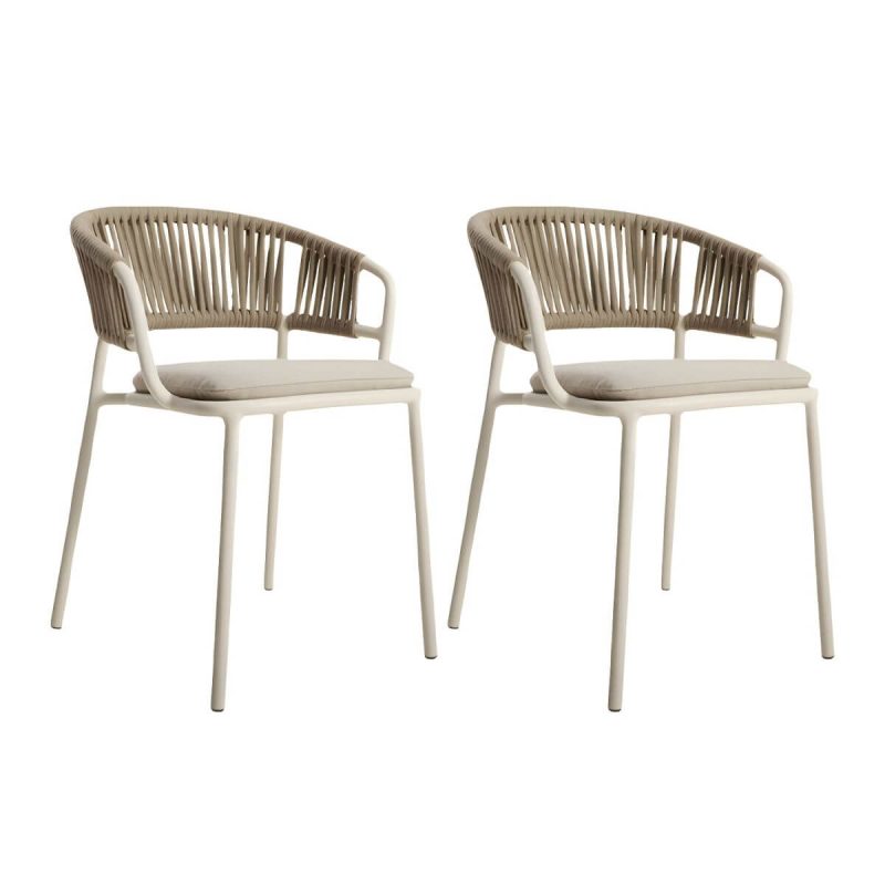 "Modern Light Brown Dining Arm Chair Cane Back for Living Room - Light Khaki 2 Piece Set"