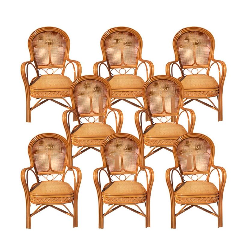 "Traditional Patio Dining Armchair in Rattan Single Outdoor Chair - Natural Finish Rattan Weaving 8 Piece Set"