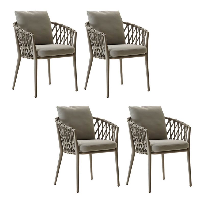 "Antique Finish Dining Chair Metallic Tropical Style with Cushions - 4 Piece Set"