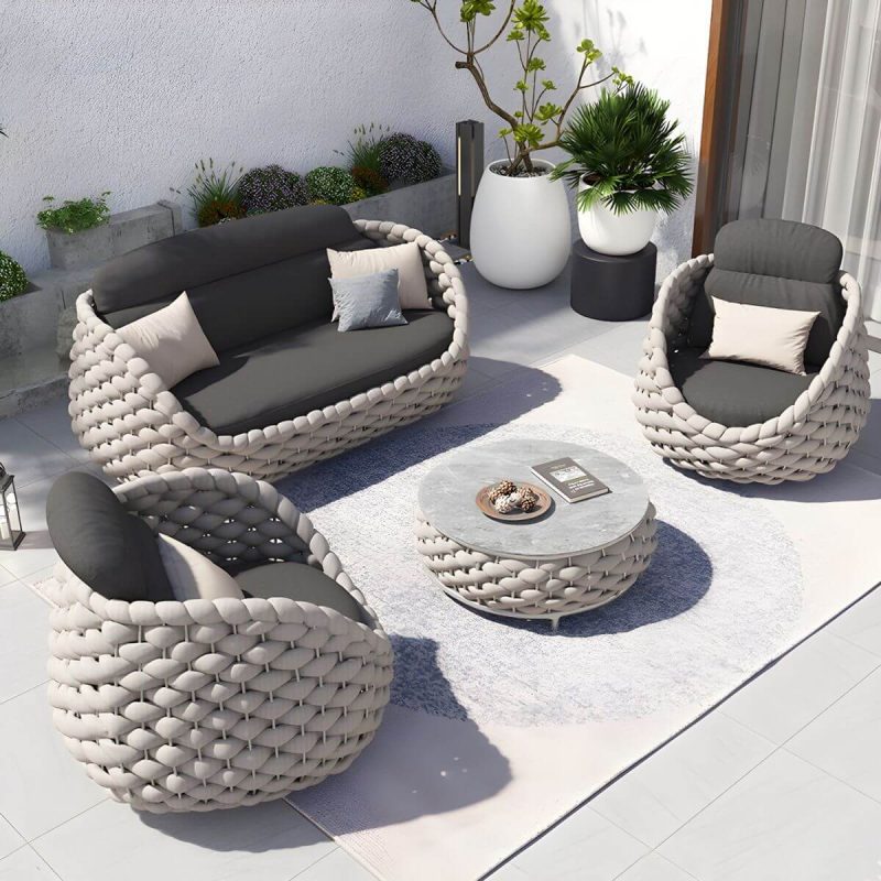 "Tropical Outdoor Patio Sofa Fabric White Gray With Cushions Wicker/Rattan - 33.5"L x 33.5"W x 27.56"H"