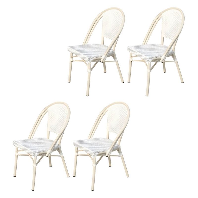 "Traditional Arm Cane Back Dining Chair Stackable for Outdoor - Gloss White 4 Piece Set"