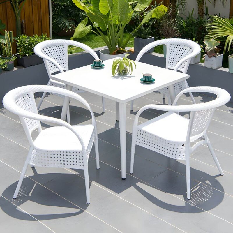 "Contemporary White Metal Dining Table Furniture Set with Chairs for Courtyard - Table & Chair(s) 47"L x 28"W x 28"H 6"