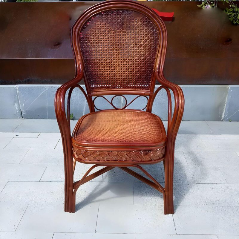 "Traditional Patio Dining Armchair in Rattan Single Outdoor Chair - Red Brown Rattan Weaving 1 Piece"