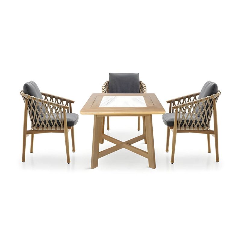 "Teak Wood Water Resistant Dining Table Outdoor Solid Wood Patio Table in Brown - Table Only 39.4"L x 39.4"W x 29.5"H"