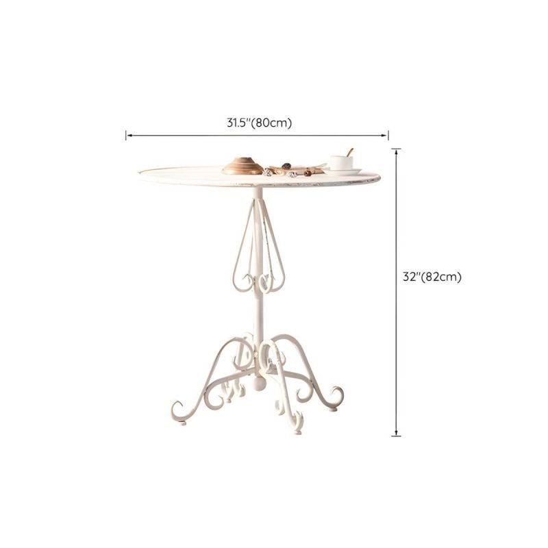"Dimension of Iron Round Dining Table French Country Round Patio Table in White - Table Only 31"L x 31"W x 32"H"