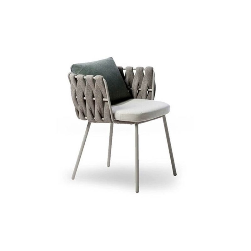 "Casual Aluminum Metal Patio Arm Chair with Gray Cushion, 1 Chair, Dark Gray"