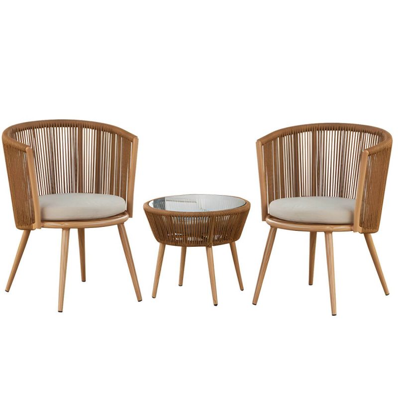 "Contemporary Patio Table Outdoor Open-air Round Bistro Table - Natural Finish Table Only"